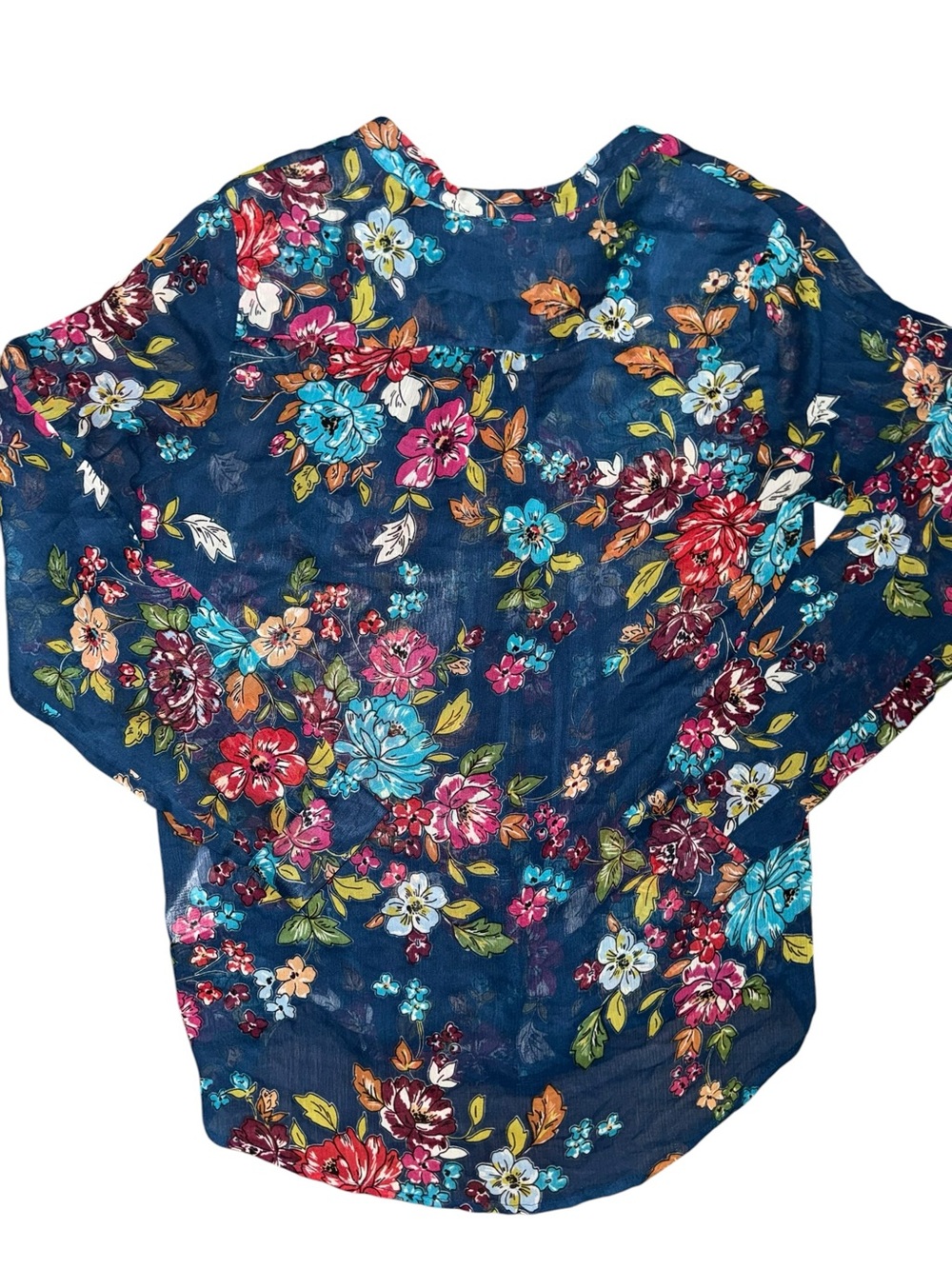 KUT From The Kloth Blue Floral Sheer Peasant Blouse Top Women Large Boho - Picture 2 of 7